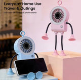 Portable Robot Shape Fan with Suction Cup Stand, Rechargeable LED Robot Mini Fan with Suction Cup Legs, Mini Robot Air Circulation Fan, Suction Cup Robot Cooling Fan