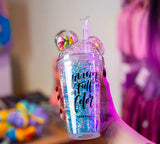 450ml Cute Creative Drinking Water Cup, Premium Plastic Glitter Water Sipper, Girls Fancy Water Cup With Straw