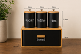 4pcs Nordic Bamboo Bread Box Set, Countertop Bread Box & Sugar Coffee Tea Set, Bamboo Bread Bin with Storage Canisters, Kitchen Counter Organizer Set