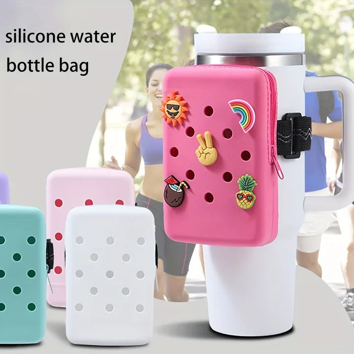 Silicone Water Bottle Pouch, Silicone Tumbler Bag With Charms, Anti Slip Arm Bag, Portable Stanley Pouch With Charms