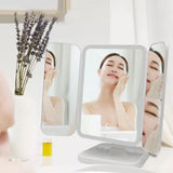 Trifold Makeup LED Mirror, Dorm Dressing Mirror Beauty Light, Smart Complementary Makeup Mirror, Tabletop Small Makeup Decorative Mirror Desk Led, Touch Screen Portable Table Cosmetic Mirror for Travel Cosmetic Office