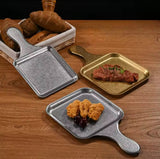 Stainless Steel Serving Plate With Handle, Vintage Steak Barbecue Tray, Restaurant Style Serving Plate