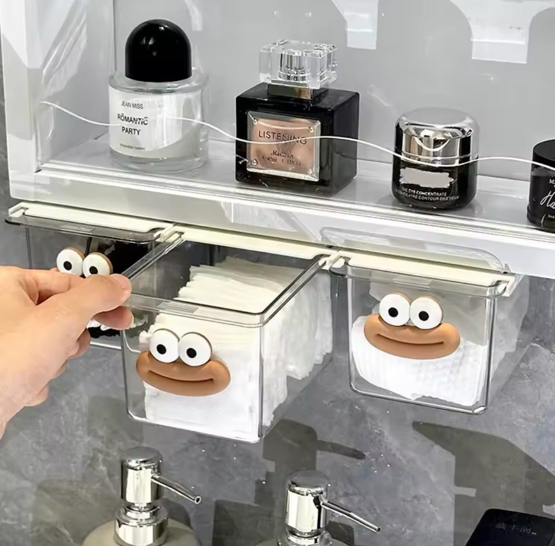 Transparent Smiley Mini Drawer, Under Table Drawer Storage Box, Cosmetic Pull Out Shelf Storage Box, Under Cabinet Storage Drawer