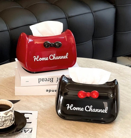 Elegant Bow Tissue Box Cover, Luxury Ribbon Tissue Holder, Glossy Bow Tissue Dispenser