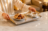Stainless Steel Serving Tray with Gold Handles, Multipurpose Serving Tray, Elegant Rectangular Serving Tray with Gold Handles, Countertop Organizer & Serving Tray