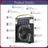 Humidifier Cooling Fan, Personal USB Air Cooler Fan, Mini Air Freshener Cooling Fan, Water Mist Humidification Fan, 3 In 1 Portable Fan Air Conditioner, Desktop Electric Fan Air Cooler, 7 Colors LED Light Humidifier, USB Powered Mini AC