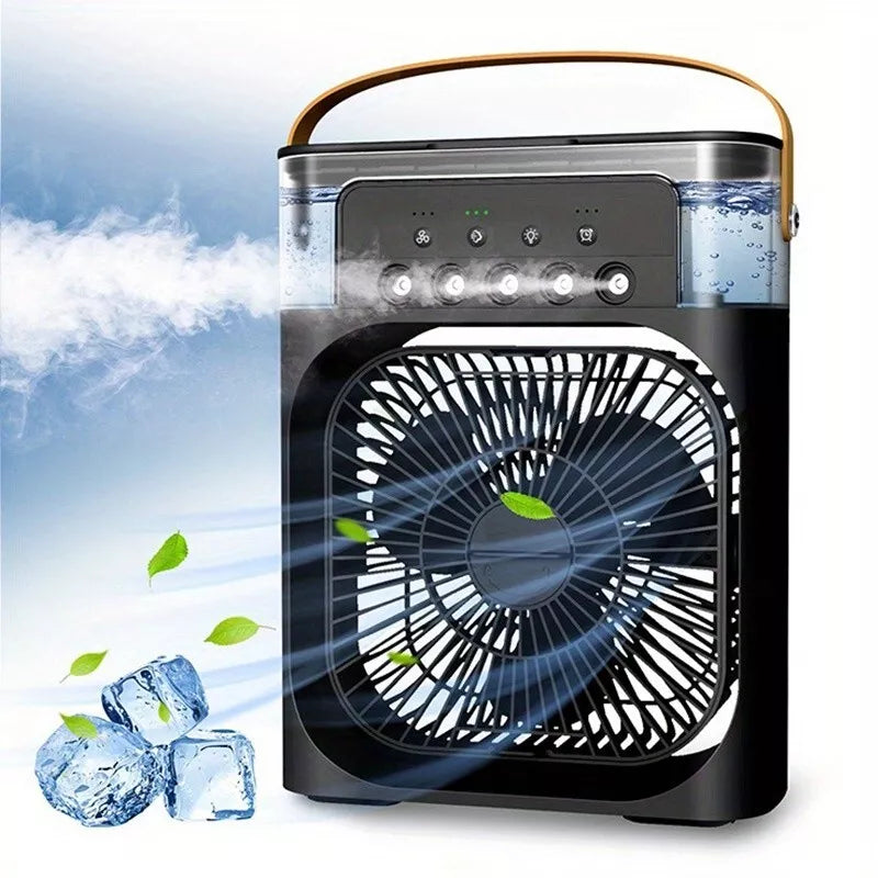 Humidifier Cooling Fan, Personal USB Air Cooler Fan, Mini Air Freshener Cooling Fan, Water Mist Humidification Fan, 3 In 1 Portable Fan Air Conditioner, Desktop Electric Fan Air Cooler, 7 Colors LED Light Humidifier, USB Powered Mini AC