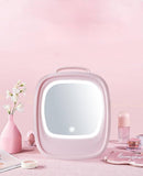 Portable Mini Fridge For Skin Care, Cosmetic Refrigerator With Mirror And LED, Mini Table Top Skin Care Fridge