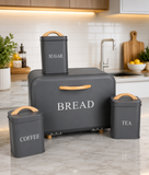 Set of 4 Nordic Bread Box & Canister Set, Modern Kitchen Bread Storage Set, Vintage Style Bread Storage Set, Home Essentials Bread Bin Set
