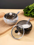 Marble Design Condiment Pot Spice Container, Stainless steel Seasoning Jar With Spoon