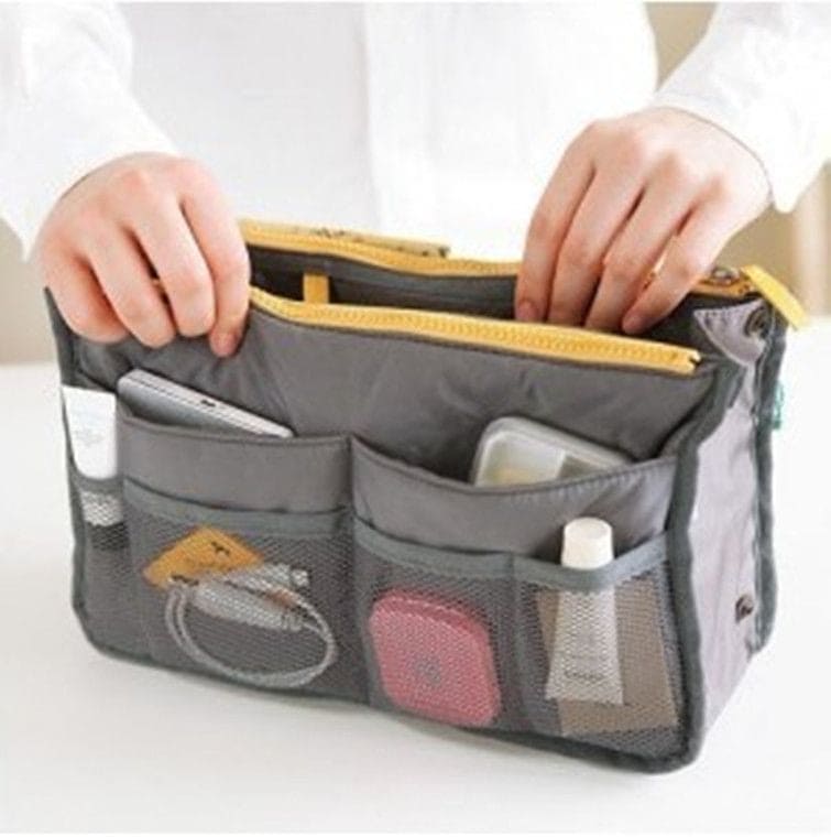 Organizer Insert Bag, Nylon Travel Handbag Purse, Large liner Lady Makeup Cosmetic Bag, Multi Zipper Makeup Bag, Double Zipper Storage Bag, Multipurpose Tote Bag