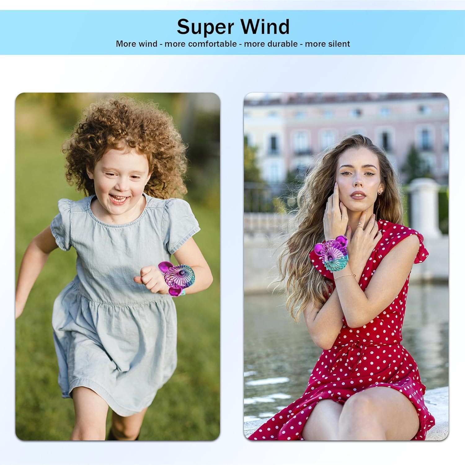 Bear Wrist Watch Fan, Summer Mini Fan, Rechargeable High Wind Power Fan, Mini Hand Held Cooling Fan, Mini Cartoon Wristband Fan, Children Travel Air Cooler, Cute Design Fan For Kids