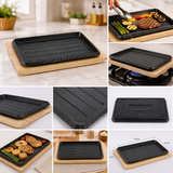 Wooden Base Sizzling Steak Platter, Wooden Base BBQ Grill Tray, BBQ Grill Plate with Heat Resistant Wooden Serving Base, Multi Purpose Grill Plate with Wooden Stand