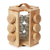 Rotatable Wooden Spice Jar With Handle, Kitchen Masala Rack with Jars Set, Spice Jar Stand, Kitchen Storage Organizer