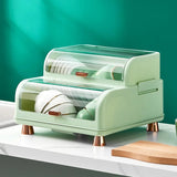 Double Layer Kitchen Dish Rack with Lid, Dustproof Dish Rack Organizer, Kitchen Dish Drying Rack, Multifunctional Storage Organizer