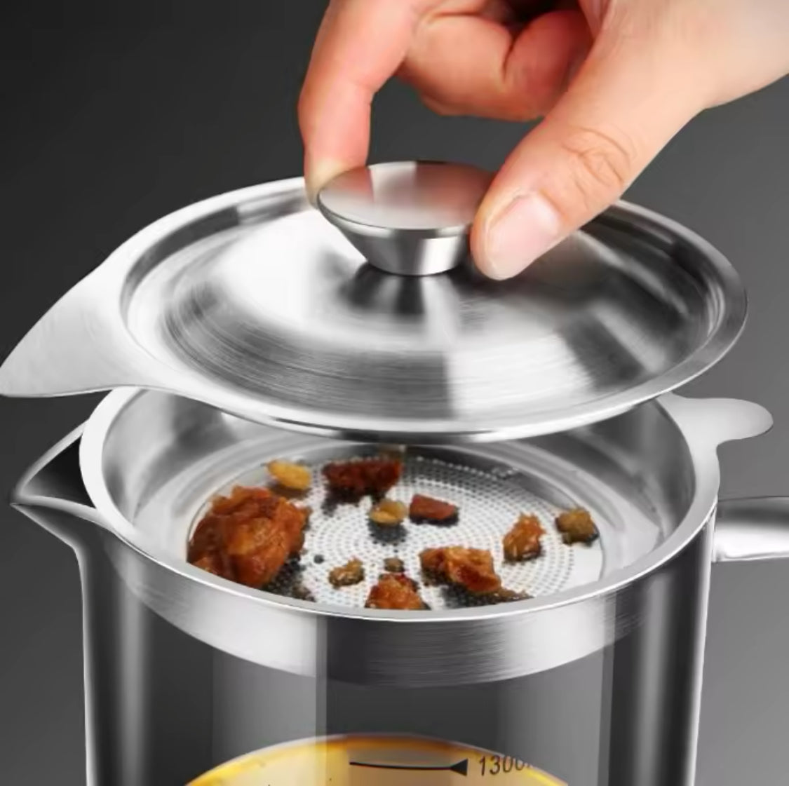 Transparent Glass Oil Filter Jar With Scale, Filter Oil Storage Tank, Oil Filter Pot, Filter Oil Pot With Stainless Steel Fry Strainer, Oil Container Jar, Glass Oil Kettle
