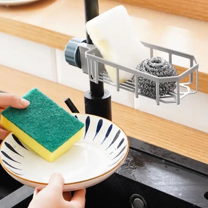 Faucet Shelf Basket, Adjustable Kitchen Sink Drain Rack, Sponge Storage Faucet Holder, Shower Gel Storage Holder, Multifunctional Kitchen Home Use Sink Sponge Organizer, Dishcloth Sponge Shelf, 360 Rotatable Sponge Holder, Plastic Floating Wall Shelves