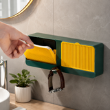 Wall Mounted Double Grid Soap  Holder With Drain Tray, Multifunctional Punch Free Vertical Soap Box, Self Adhesive Waterproof Soap Organizer