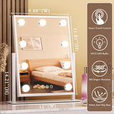 Smart Touch Vanity Mirror with Lights, Vanity Makeup Mirror with 3 Dimmable LED Bulbs, Rotatable Dressing Tabletop Mirror