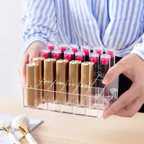 24 Grid Lipstick Holder, Acrylic Lipstick Nail Polish And Jewellery Display Rack, Visible Clear Cosmetic Makeup Brush Stand, Reusable Beauty Organizer, Large Capacity Clear Vanity Versatile Usage Makeup Storage Case