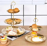 Three Layer PVC Plastic Cake Display Stand, Luxury Gold Dessert Display Stand, Multi Layer Serving Tray, Serving Platter Stand, Elegant Gold Cake Stand with 3 Decorative Serving Trays