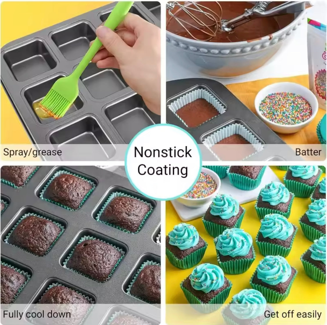12 Grid Carbon Steel Square Muffin Pan, Non-Stick Mini Muffin Baking Pan, Bakeware Baking Tools