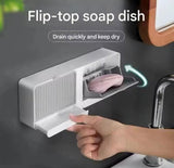 Wall Mounted Double Grid Soap  Holder With Drain Tray, Multifunctional Punch Free Vertical Soap Box, Self Adhesive Waterproof Soap Organizer