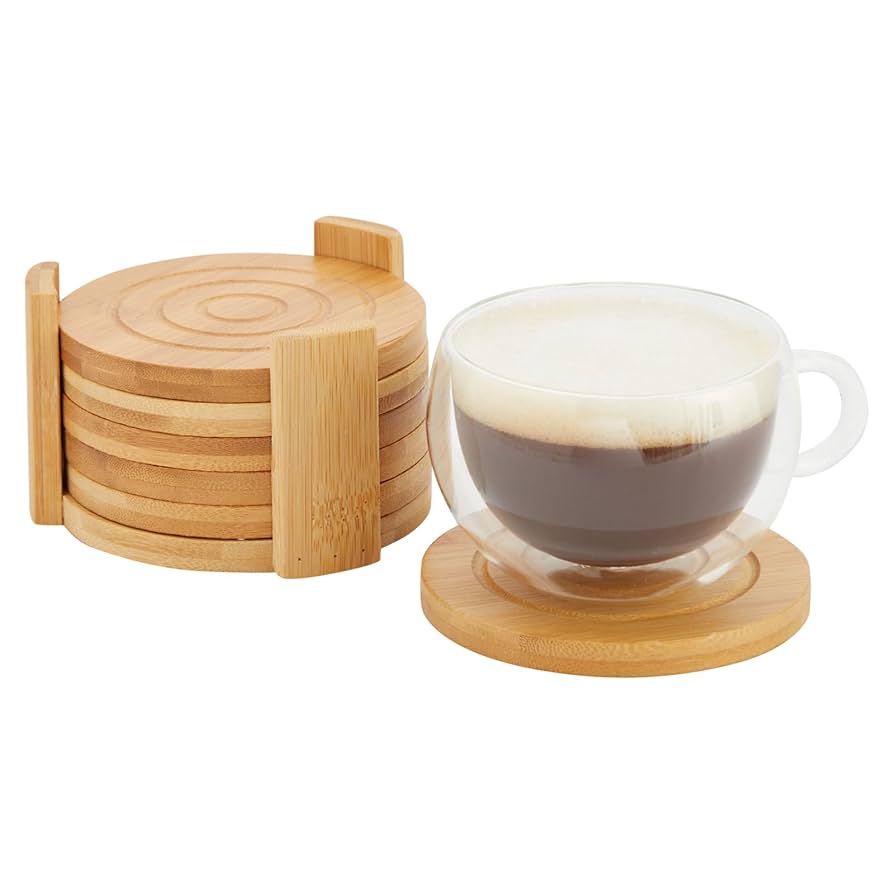 7Pcs Bamboo Coasters, Household Drink Cup Pads Protection, Tea Cup Table Holder