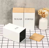 3Pcs Coffee Bean Storage With Bamboo Lid, Square Seasoning Box Organizer, Coffee Sugar Tea Storage Container Jars, Coffee Canister With Bamboo Lid, Set Of 3 Tea And Sugar Pot
