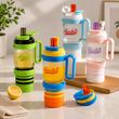 4 In 1 Water Bottle, Portable Sports Water Bottle With Handle, Foldable Outdoor Drinking Bottle, Leakproof Straw Bottle With Handle