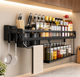 Wall Mounted Spice And Utensil Rack, Double Layer Kitchen Rack, Kitchen Organizer Rack, Spice Organizer Shelf, Kitchen Knife Holder