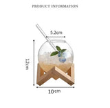 Round Unique Design Ball Shape Glass Cup, Crystal Round Ball Beverage Cup With Wooden Stand, Unique Shape Glass Straw Cup