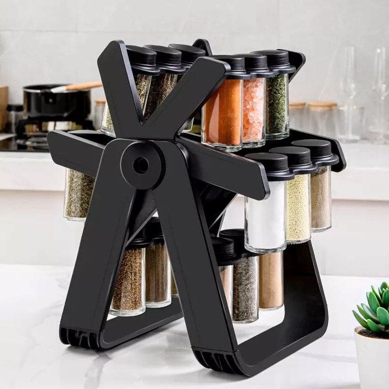 18 Pcs Spice Jar Set. Multifunctional Rotatory Seasoning Rack, Seasoning Bottle Holder, Ferris Wheel Spice Shelves, Rotating Glass Seasoning Rack, Revolving Countertop Spice Organizer, Kitchen 360 Rotating Spice Rack