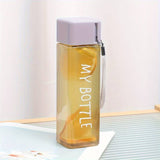 Simple Square Water Bottle, 500ml Plastic Water Cup, Transparent My Bottle With Hanging Rope, Large Mouth Water Cup With Lifting Rope And Lid