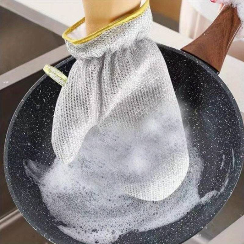 Steel Wire Dishwashing Glove, Multipurpose Anti Swiss Cleaning Rag, Waterproof Kitchen Cleaning Gloves, Oil-free, Silver Wire Dish Cleaning Glove, Multifunctional Non-Scratch Wire Dish Cloths