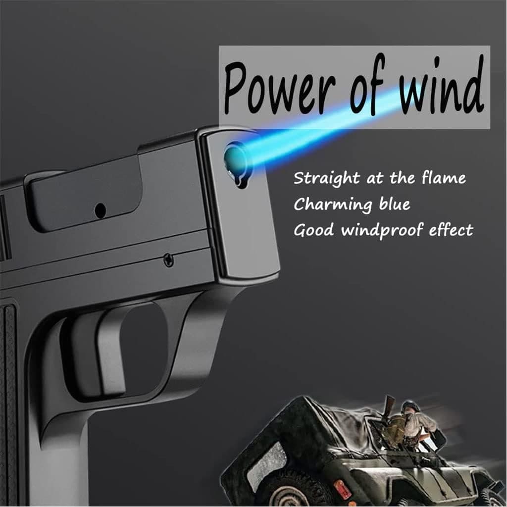 AMT Pistol Lighter, 10Pcs Regular Cigarette Case with Lighter, Metal Turbo Gun Lighter, Windproof Cigar Lighter, Inflatable Lighter With Cigarette Case, Cigarette Storage Jet Flame Lighter
