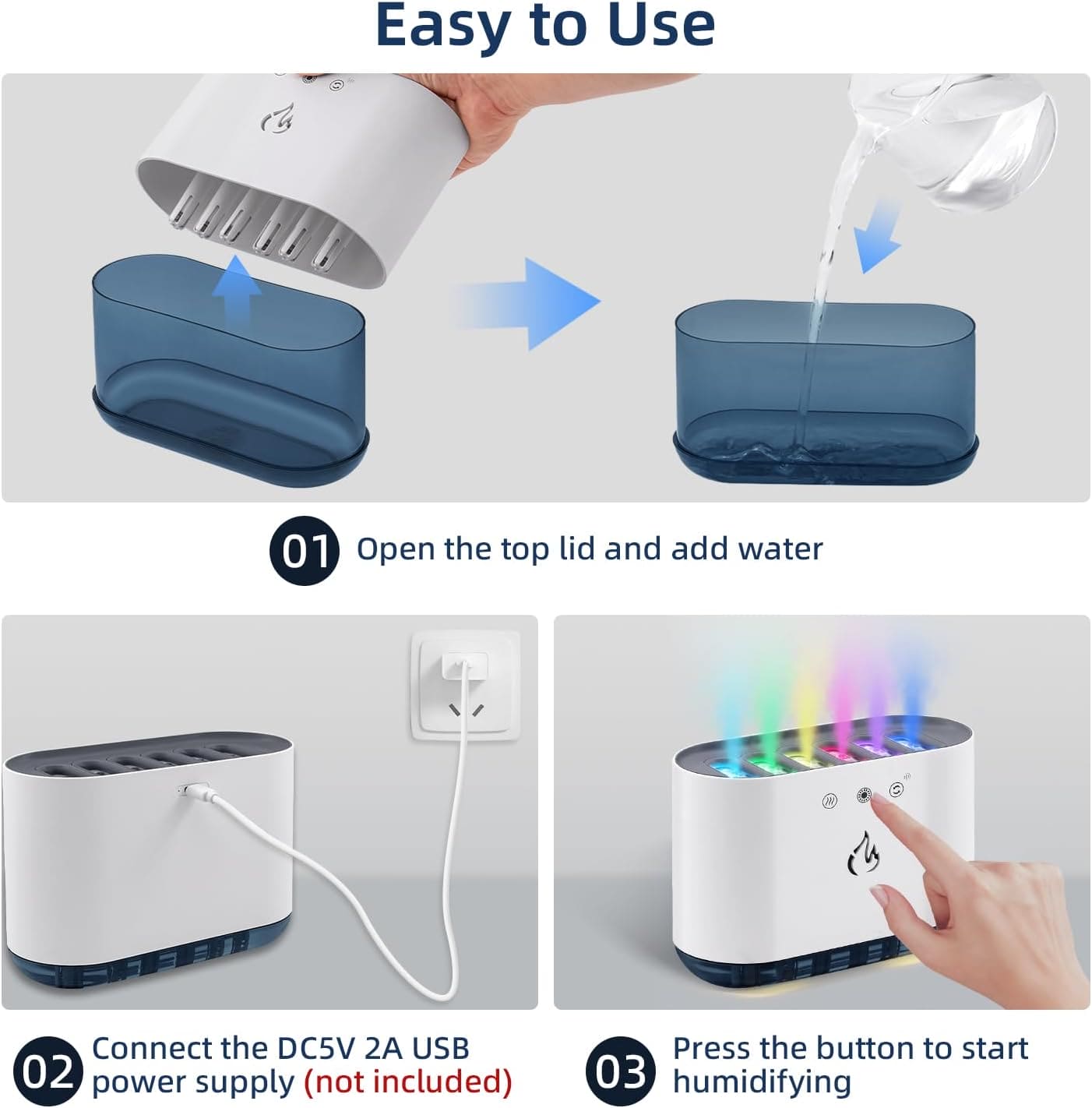 6 Nozzle Water Fogger, Dynamic Music Flame Air Humidifier, Home 900ML RGB Led Light  Diffuser, Ultrasonic Cool Mist Maker Lamp Diffuser, 7 Color Aromatherapy Oil Diffuser
