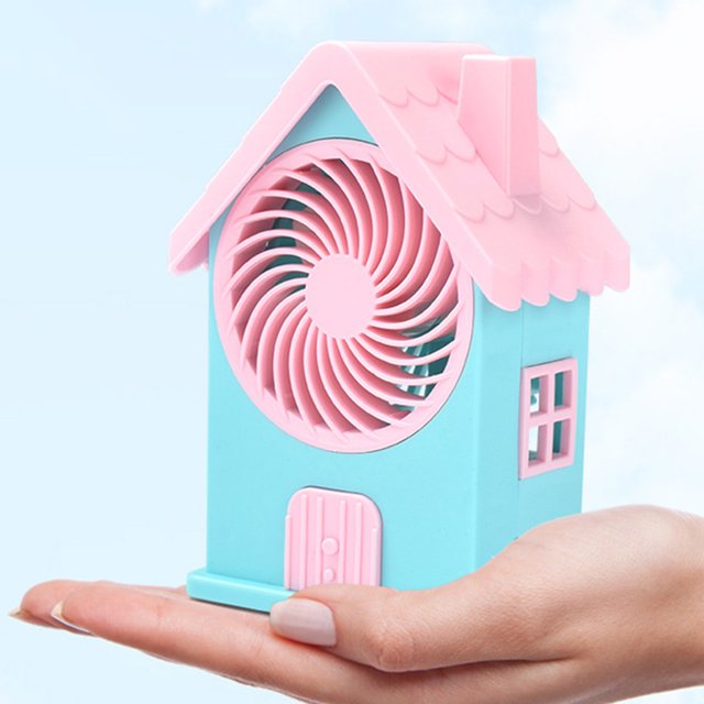 Mini House Fan, 3 Wing Desktop Fan, House Shape Electric Fan, Portable Mute Electric Cooling Fan, Rechargeable Portable Personal Desk Fan