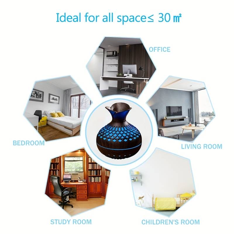 Mini Vase Air Humidifier, Wood Grain Flower Humidifier, 300ml USB Aroma Diffuser,  Electric Ultrasonic Water Aroma Essential Oil Diffuser, Home Room Fragrance Air Purifier, 7 Color Portable Cool Mist Humidifier