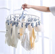 Foldable Cloth Hanger, Multi Clip Socks Drying Rack, 20/32 Windproof Plastic Drying Rack, Dormitory Balcony Clothes Hanger, Artifacts Drying Hooks, Multifunctional Laundry Rack