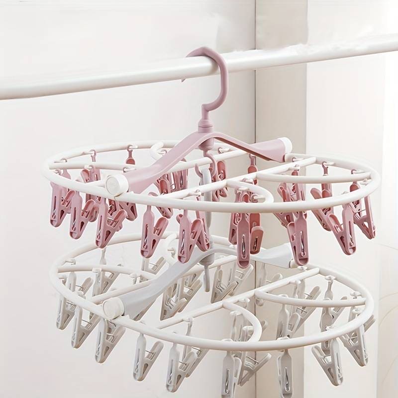 Foldable Cloth Hanger, Multi Clip Socks Drying Rack, 20/32 Windproof Plastic Drying Rack, Dormitory Balcony Clothes Hanger, Artifacts Drying Hooks, Multifunctional Laundry Rack