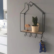 Hut Style Wall Shelf With Hook, Iron Wood Wall Shelf, Unique Home Decor Wall Hanging Rack, Flower Pot Decoration Display Rack Bathroom Accessories, Living Room Decor Metal Stand Wall Shelf
