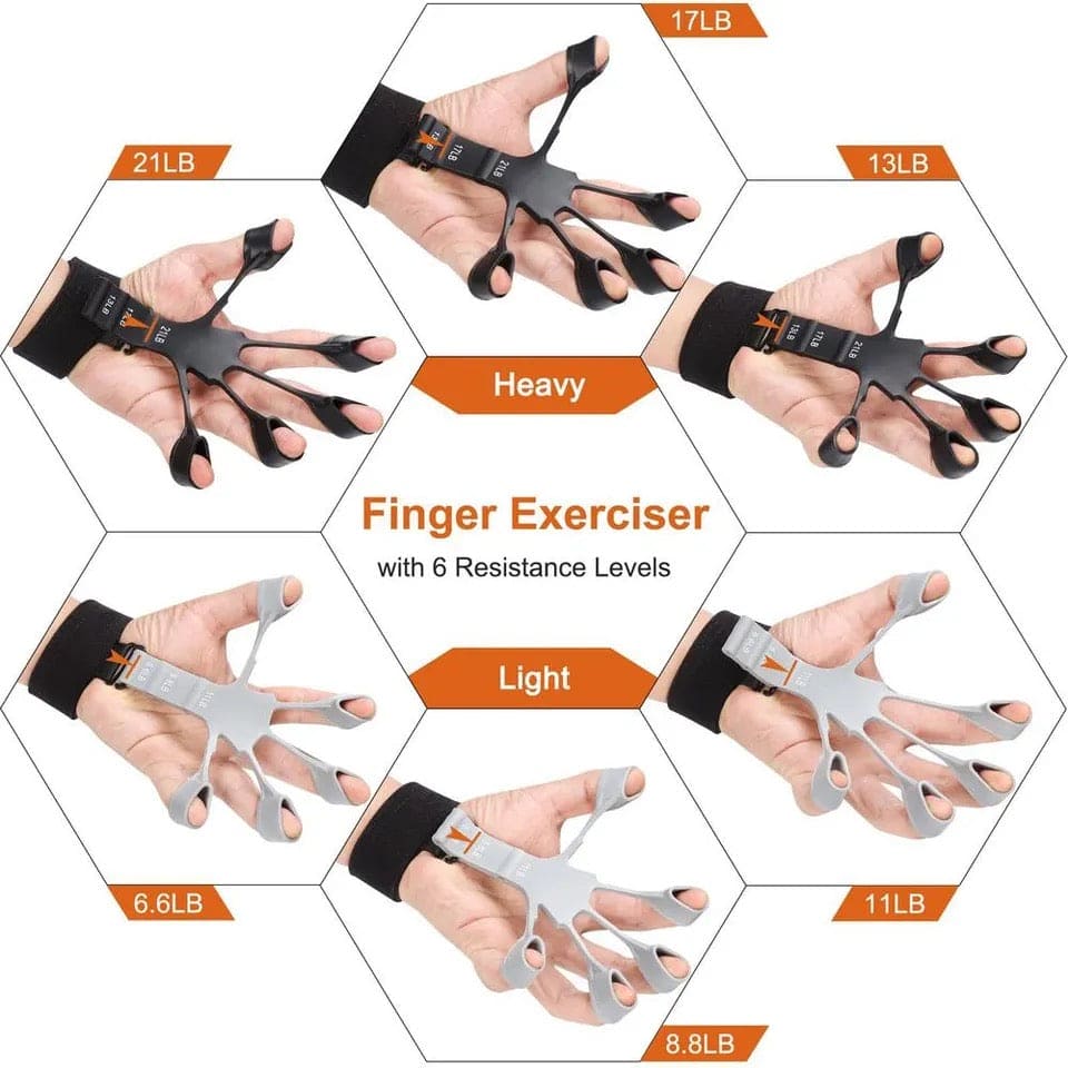 Finger Gripper, 6 Resistant Finger Exerciser, Patients Hand Recovery Physical Tools, Guitar Finger Strengthener, Silicone Gripster Grip, Finger Stretcher Hand Grip, Finger Sleeve for Guitar, Hand Therapy and Training Device