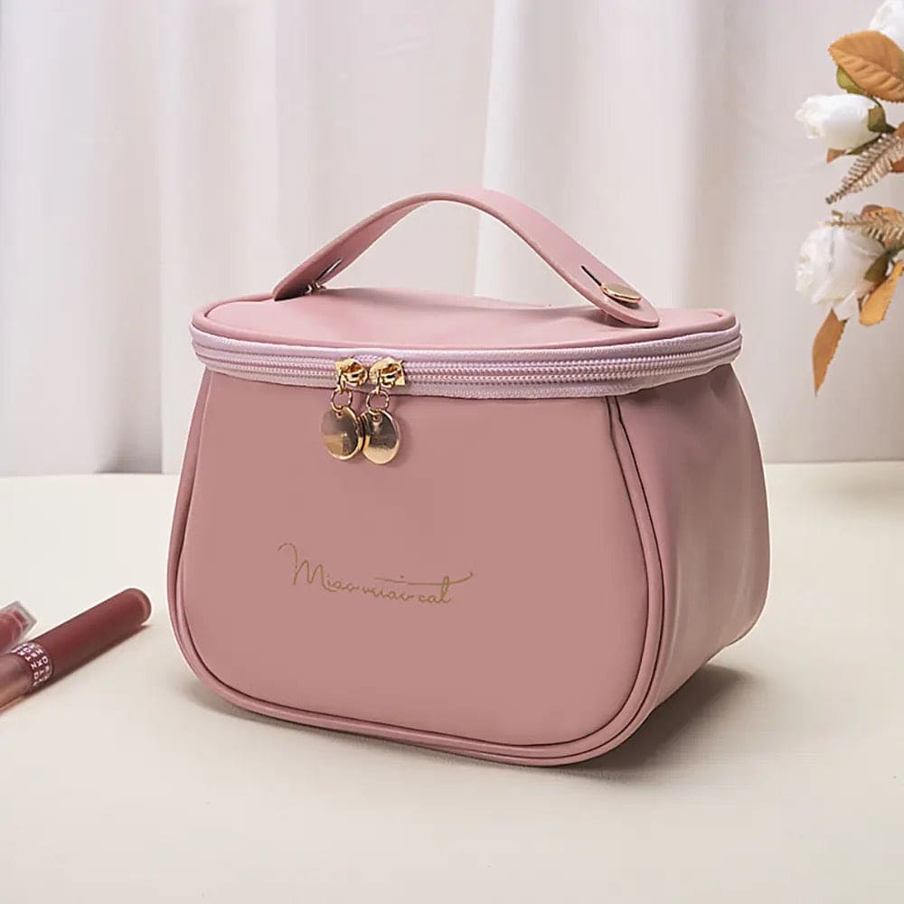 Premium Cosmetic Case, Cute PU Makeup Bag For Women, Waterproof Travel Make Up Pouch, Large Capacity Portable Cosmetic Case, Multifunctional Toiletry Bag, Makeup Storage Bags with Handle and Divider, Cosmetic Makeup Bag for Women Girls