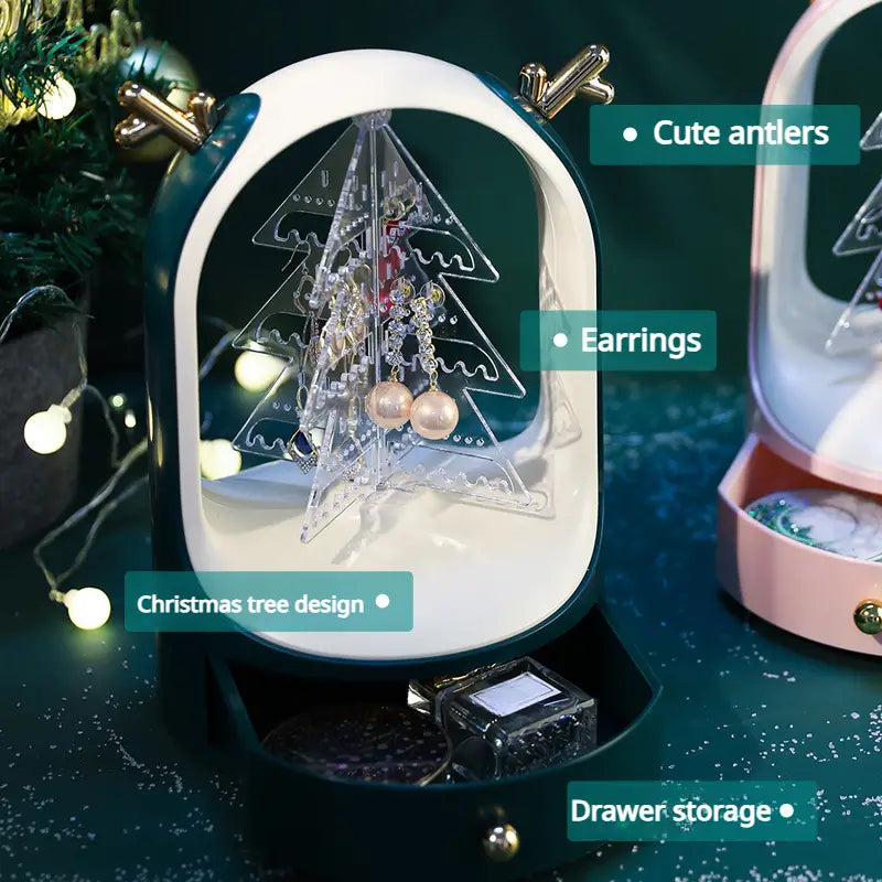 Christmas Tree Drawer Jewellery Organizer,  3 Layer Rotating Jewelry Tower, Tree Antler Shape Ring Earring Necklace Display Container, Multilayer Transparent Rotary Jewelry Box, Moon Light Exquisite Jewellery Necklace Rack