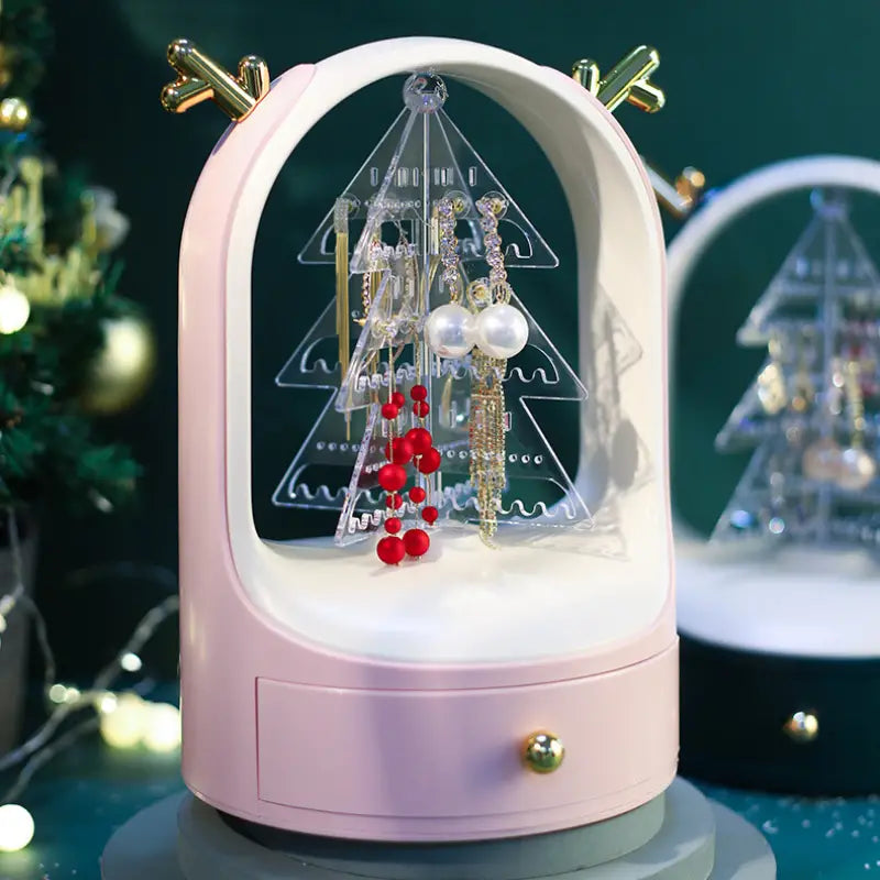 Christmas Tree Drawer Jewellery Organizer,  3 Layer Rotating Jewelry Tower, Tree Antler Shape Ring Earring Necklace Display Container, Multilayer Transparent Rotary Jewelry Box, Moon Light Exquisite Jewellery Necklace Rack