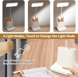LED Table Lamp With Pen Holder, Long Bright Learning Light, Touch Control Night Light, Rechargeable Study Lamp, 3 Modes Dimming Bedside Light, Adjustable Gooseneck Reading Lamp