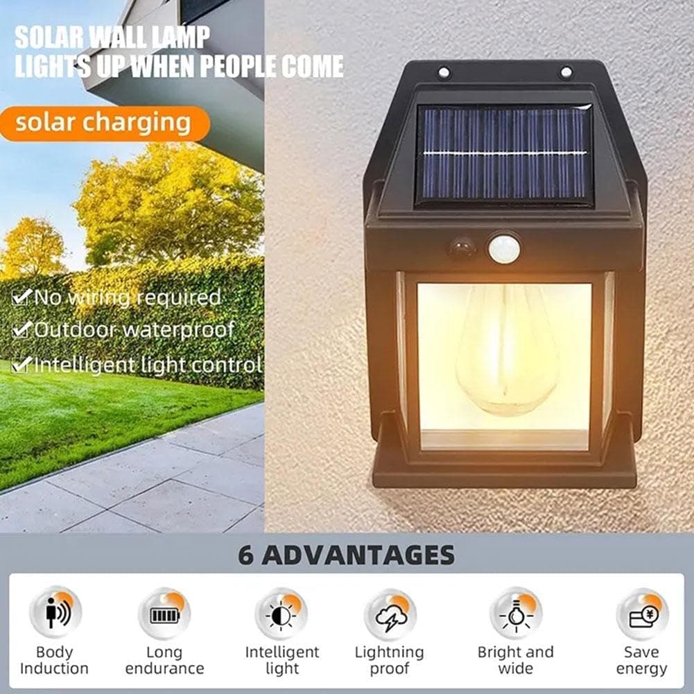Outdoor Solar Lamp, Solar Tungsten Filament Lamp, Waterproof Intelligent Induction Lantern, Wireless Dusk to Dawn Porch Light, Outdoor Wall Light with Motion Sensor, Courtyard Garden Villa Lighting Night Light, Sunlight Prowered Motion Sensor Lamp