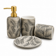 Luxury Leaf Pattern Ceramic Bathroom Accessories Set | 4 Piece Vanity Organizer Set with Elegant Tray