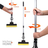 Foamic Sponge Squeezy Mop, Double Roller Sponge Foam Mop, Telescopic Folding Type Mop, Floor Cleaning Squeeze Mop, Telescopic Handle Squeegee Absorber Sponge, Home Floor Kitchen Living Room Bathroom Cleaning Tools